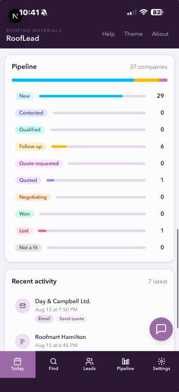 RoofLead Pipeline on iPhone