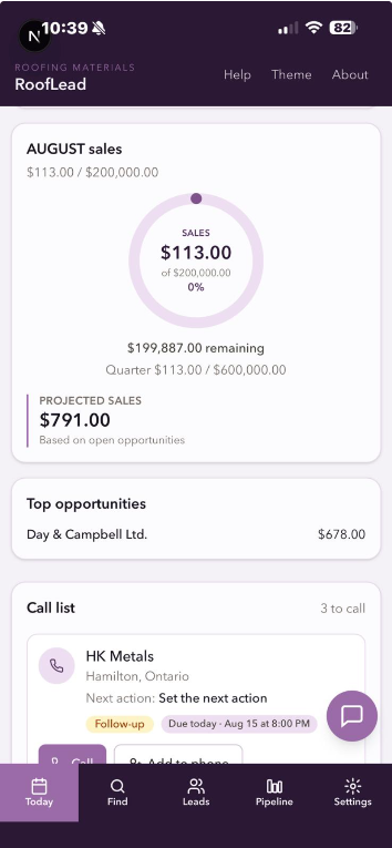 RoofLead monthly sales on iPhone