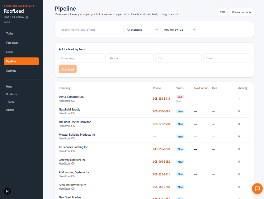 RoofLead pipeline on iPad