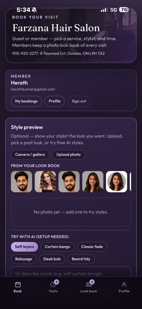 Client booking app on iPhone