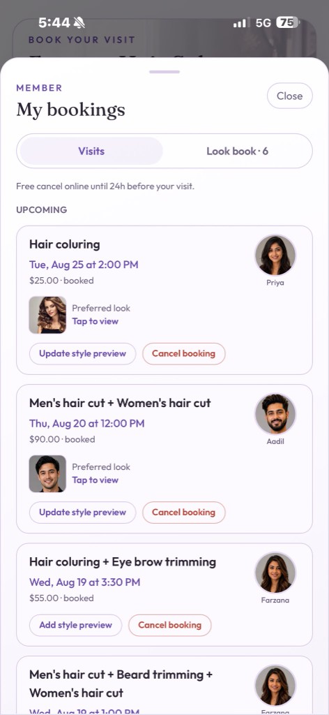 Client bookings light theme